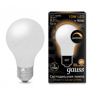 Лампа светодиодная диммируемая Gauss филаментная E27 10W 2700К матовая 102202110-D